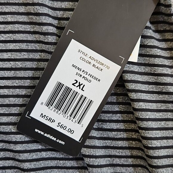 Adidas Golf 2-Button Polo Men's 2XL Gray Black Horizontal Stripe NWT Performance - Picture 4 of 16